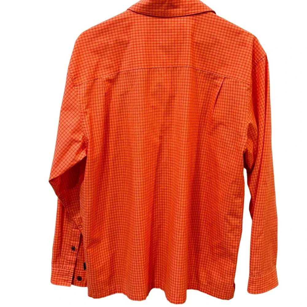 Patagonia Mens Large Orange Plaid Long Sleeve Ventilated Fishing Hiking Shirt L